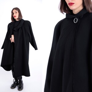 1970s Vintage Black Coat Wool Greatcoat Overcoat Winter Autumn for Women