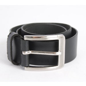 Vintage Black Leather Belt Sturdy Full Grain Rockstar Stage Indie Belt Steel Buckle