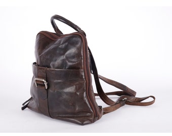 Vintage Sturdy Brown Leather Hybrid Crossbody Backpack Genuine Leather Shoulder Traveler Bag