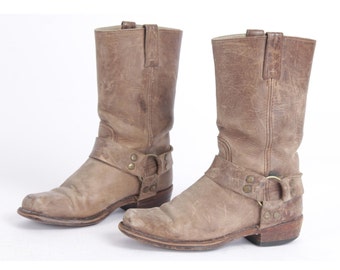 SENDRA Rockabilly Cowboy Boots: Tan Brown Leather, Buckle Detail (US6 / EU36)