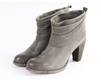 Vintage Grey Cuffed Leather Boots for Women Size EU 38 UK