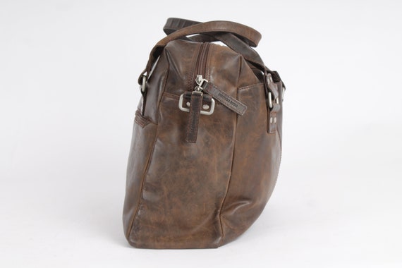 Vintage Brown Leather Weekend Bag Handbag Genuine… - image 5