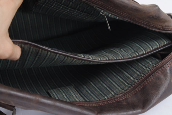 Vintage Brown Leather Weekend Bag Handbag Genuine… - image 6