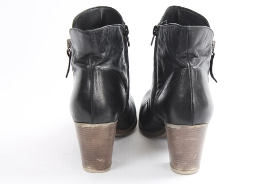 US8.5 Vintage Black Leather Zipper Cone Heel Ankl… - image 5
