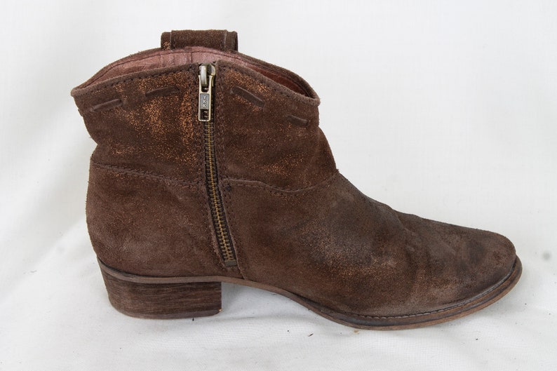 US7.5 Vintage 90s Brown Leather Elegant Ankle Boots for Women size EU38 UK5.5 US7.5