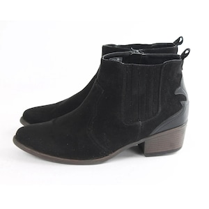 US7.5 vintage zwarte laarsjes faux suède chelsea versierde westernlaarzen voor dames maat EU 38 UK 5.5 US 7.5