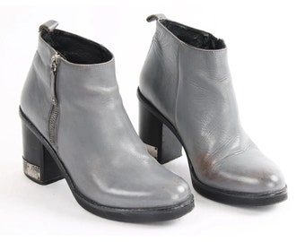 Vintage Grey Chunky Heel Ankle Boots - EU38 / US7.5