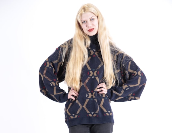 70s Vintage Autumn Winter Icelandic Norwegian Decorated Dark Blue 