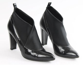 Vintage Black Leather Heeled Boots - KATE - EU 39 / US 8.5