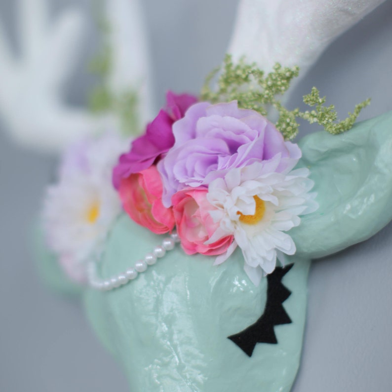Faux Taxidermy Paper Mache Deer Head Flower Crown Wall Decor