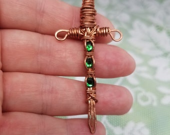 Two Swords: Copper & Purple! Wire-Wrapped, Handmade Miniature Weapons, Defense, Fantasy, Mystical