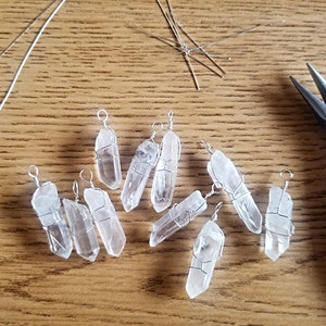 Pendulum Set: 10 Clear Quartz Crystals Wire-Wrapped, Hanging 6 Chain with Small Bead image 4