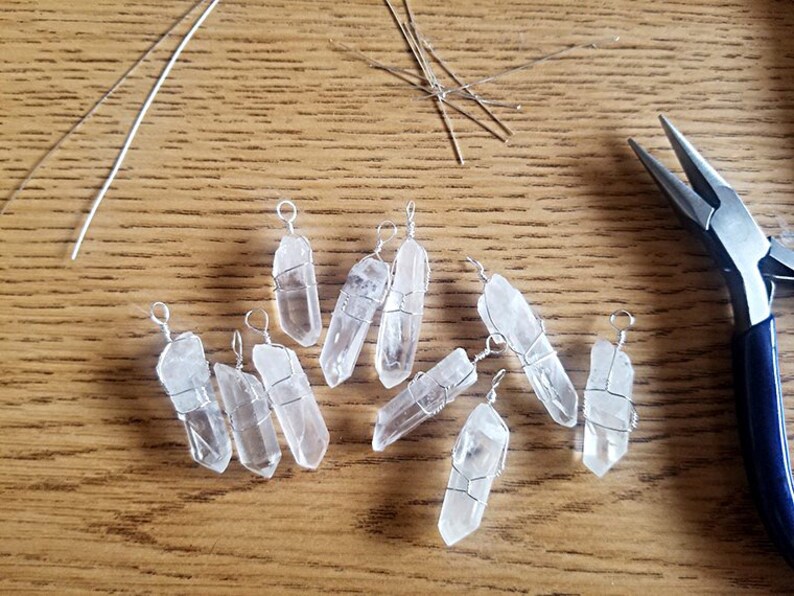 Pendulum Set: 10 Clear Quartz Crystals Wire-Wrapped, Hanging 6 Chain with Small Bead image 4