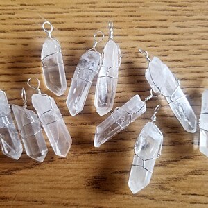 Pendulum Set: 10 Clear Quartz Crystals Wire-Wrapped, Hanging 6 Chain with Small Bead image 5