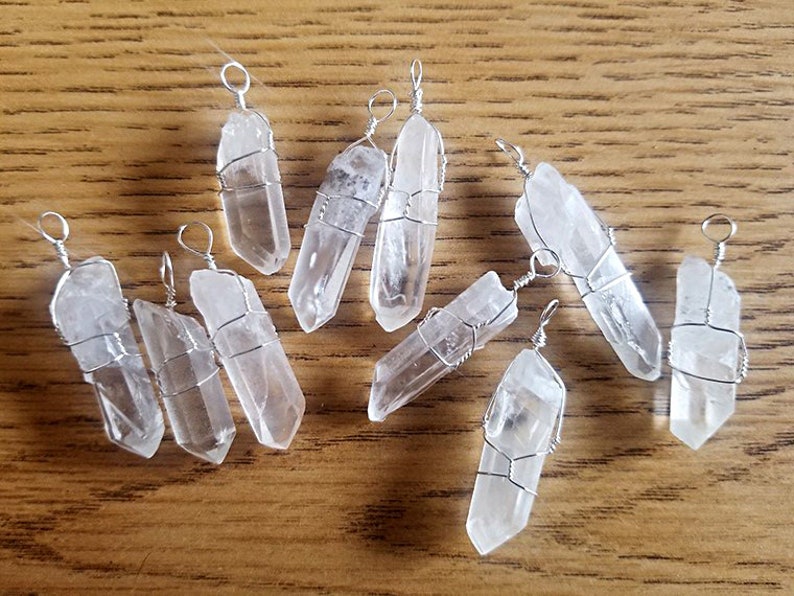 Pendulum Set: 10 Clear Quartz Crystals Wire-Wrapped, Hanging 6 Chain with Small Bead image 5