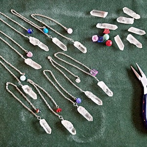 Pendulum Set: 10 Clear Quartz Crystals Wire-Wrapped, Hanging 6 Chain with Small Bead image 3