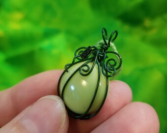 Mini Green Pumpkin Pendant, Cinderella Jewelry Necklace, Fantasy, Fairytale