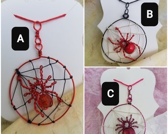 Red Spider & Web Pendants, Red Beads, 8-Legged Arachnids