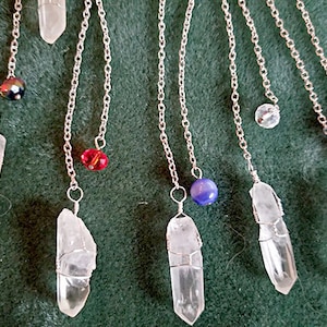 Pendulum Set: 10 Clear Quartz Crystals Wire-Wrapped, Hanging 6 Chain with Small Bead image 1