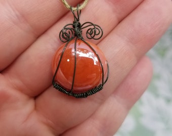 Mini Pumpkin Pendant, Cinderella Jewelry Necklace, Fantasy, Fairytale