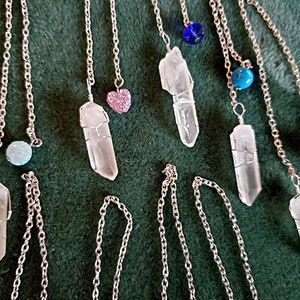 Pendulum Set: 10 Clear Quartz Crystals Wire-Wrapped, Hanging 6 Chain with Small Bead image 2