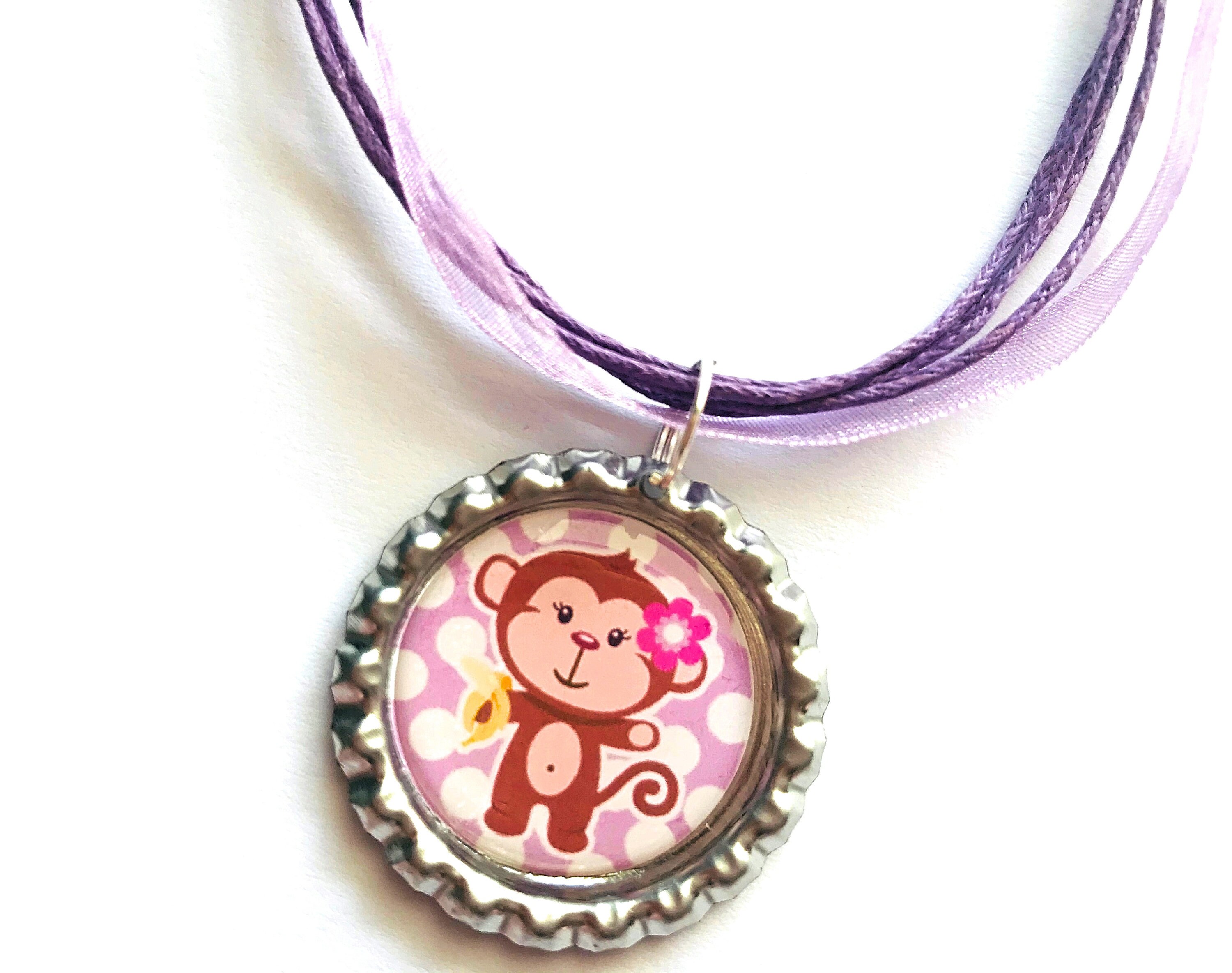 Monkey Necklace Girls Necklace Gift for Girls Bottle Cap Etsy