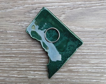 Handmade DC Map Ring Dish /  Forest Green Key Tray / Engagement Ring Homemade Pottery / Small Plate / District of Columbia / Free Shipping