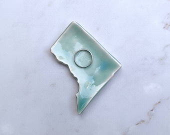 Handmade DC Map Ring Dish /  Turquoise Key Tray / Engagement Ring Homemade Pottery / Small Plate / District of Columbia / Free Shipping
