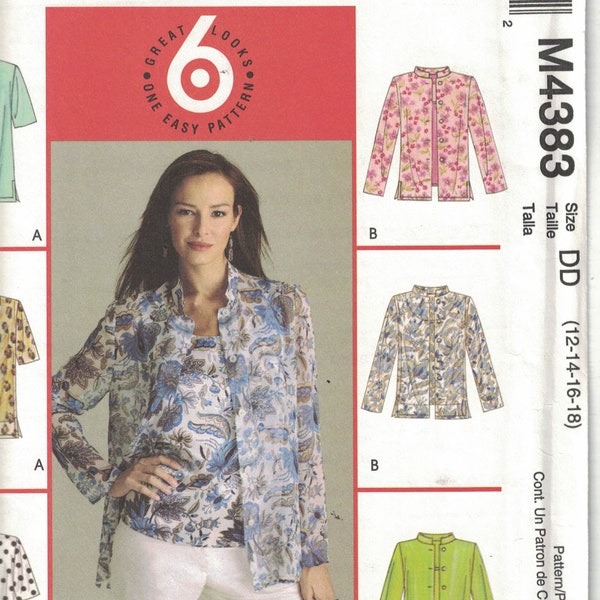 McCalls 4383 Vintage Pattern Womens Shirts and Pull Over Tops in 2 Variations Size 12,14,16,18 UNCUT