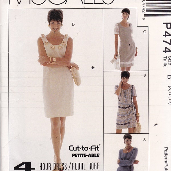 McCalls P474 CLEARANCE Vintage Pattern Womens Semi Fitted  Dress  in 4 Variations Size 8, 10, 12 UNCUT