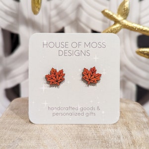 Maple Leaf Stud Earrings - Cute Handmade Hand-painted Canada Maple Leaf Fall Earring