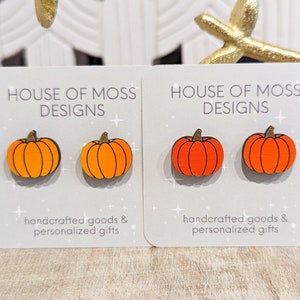 Ombré Pumpkin Stud Earrings - Cute Handmade Gradient Hand-painted Fall Halloween Pumpkin Earring Gold Accents