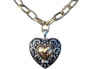Gold Chunky Chain Choker, Heart Choker, Charm Pendant, Custom Handmade Jewelry