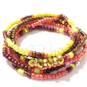 Beaded Bracelet Set of 6 Bracelets/Stretch/Boho Bracelets/Women Jewelry