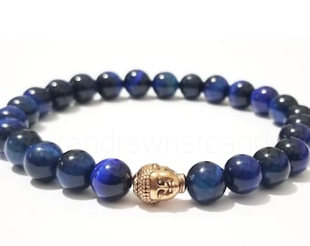 Tiger Eye Beaded Bracelet with Buddha Head: Unisex Gemstone Jewelry
