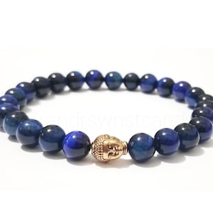Buddha Head Tigers Eye Beaded Bracelet, Unisex, Men, Women, Stretchy, Gemstone, Yoga, Custom Handmdade Beaded Jewelry