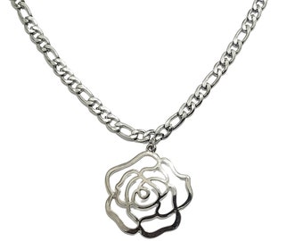 Rose Choker Halskette, Silber Choker Kette, Charm Anhänger, handgemachter Schmuck