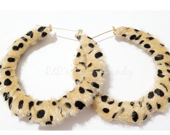 Animal Print Bamboo Earrings/Colorful Hoop Earrings/Spotted Earrings/Retro Bamboo/Wrapped Earrings