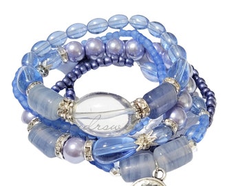 Blue Beaded Bracelet Set/Handmade Jewelry/Stack/Stretchy/Gifts