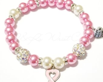 Breast Cancer Bracelet/Pink Ribbon Bracelet/Awareness/Handmade Jewelry