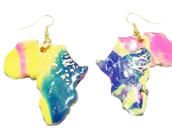 Pendientes africanos/Pendientes de arcilla polimérica/Pendientes colgantes/Coloridos/Ideas de regalos para mujeres