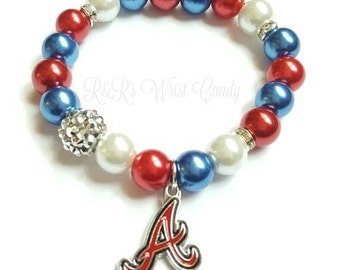 Atlanta Bracelet, Baseball Bracelets, Stretchy,Team, Womens Handmade Custom Beaded Jewelry, Sports Bracelet