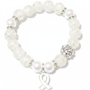 Pulsera elástica de cuentas blancas hecha a mano – Apoyo y regalo