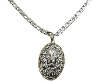 Lion Choker Necklace, Silver Chunky Chain Choker, Charm Pendant, Custom Handmade Jewelry