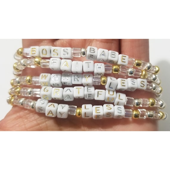 Custom Beaded Name phrase Stretch Bracelet design Your Own