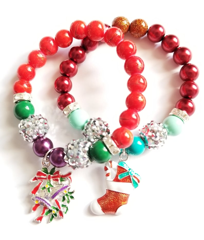 Christmas Beaded Bracelet Holiday Bracelet Christmas Etsy