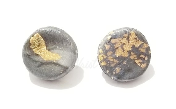 Polymer Clay Earrings/Button Earrings/ Stud Earrings/Gold Foil | Etsy