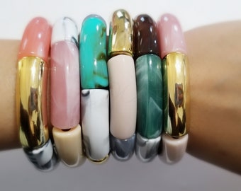 Acrylic Tube Bamboo Bangle Bracelet/Handmade Jewelry/Gifts