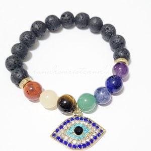 7 Chakra Bracelet/ Lava Bead Bracelet/Mala Bracelet/Meditation Bracelet/Evil Eye Bracelet