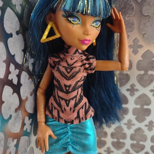 Haut imprimé tissé marron rose à col cheminée - MH Monster Girl High Fashion